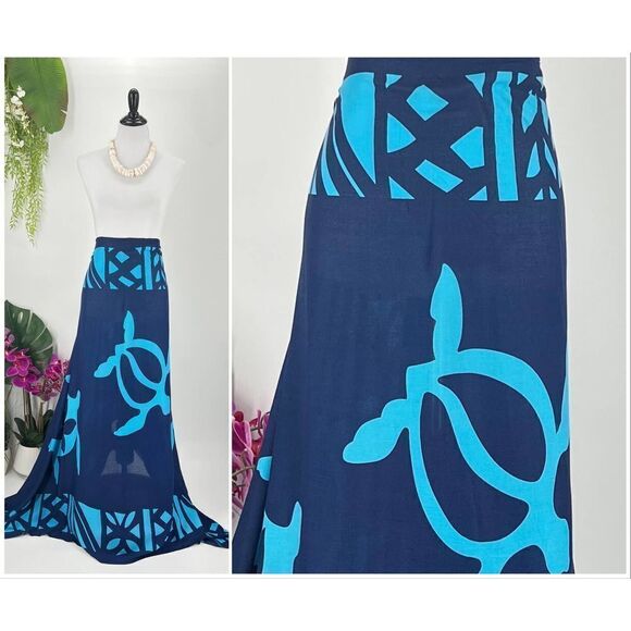 Cerulean/Azure Blue Honu SARONG Kīkepa Pareo Beach Wrap Skirt Summer Scarf - Picture 2 of 4